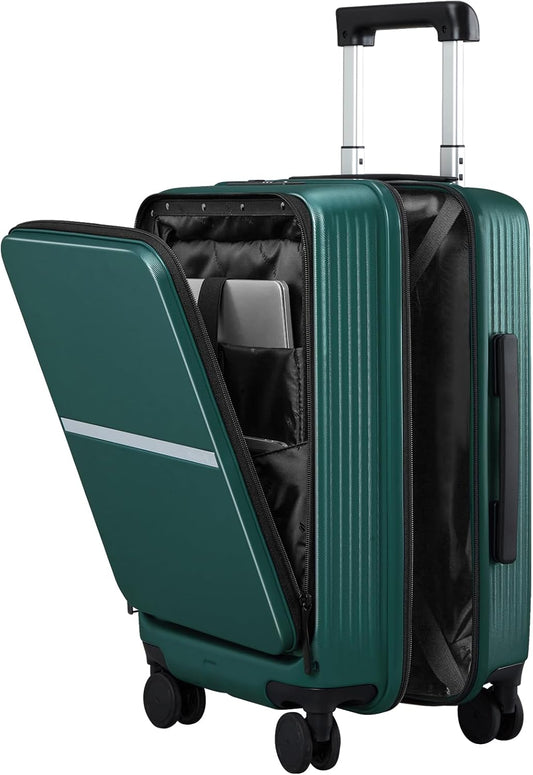 Hanke Carry On Luggage 22x14x9 Airline Approved - 20 Inch Durable PC Hard Shell Suitcase with Front Pocket, CarryOn Suitcase with Spinner Wheels, TSA Lock(Blackish Green, 32L)