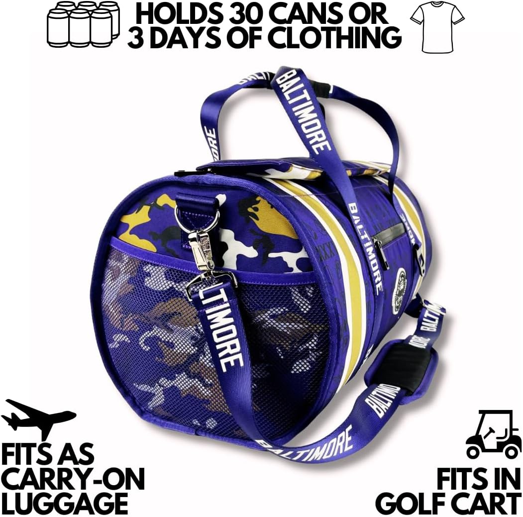 Varsity Cooler Baltimore Travel Party Duffel & Cooler – 30 Can Leakproof Insulated Tote Bag, Waterproof Soft compartment for Tailgating, Golf, Beach, Carry-On Luggage & Outdoor Sports