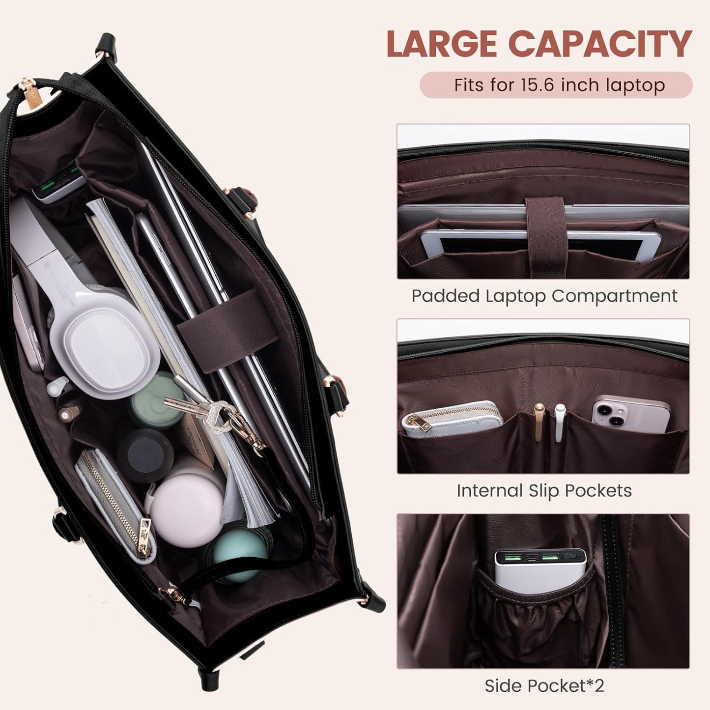 LOVEVOOK Laptop Bag for Women 15.6 lnch,Waterproof Laptops Tote Bags for Womens,Professional Work Bags for Women with Cup Holder,Large Laptop Purse Computer Briefcase Office Teacher Clutch Bag,2 PCS