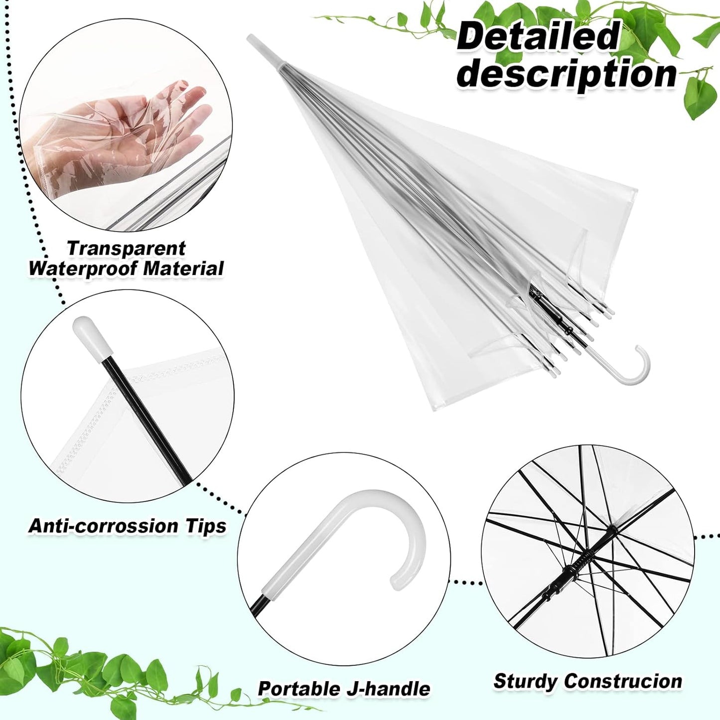 Reginary 30 Pieces Wedding Umbrellas Bulk Auto Open Stick Umbrellas with White European J Hook Handle Windproof Large Canopy Umbrella for Outdoor Wedding Bride Groom Photography Golf