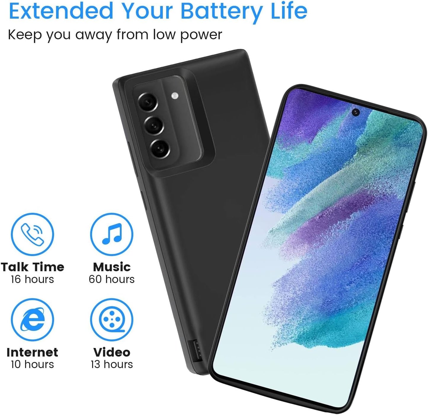 Charging Case for Galaxy S21 FE, 5000mAh Rechargeable Batteri Charging Cases for Samsung Galaxy S21 FE Extended External Backup Power Bank Charger Cover,Add Extra Juice,Black