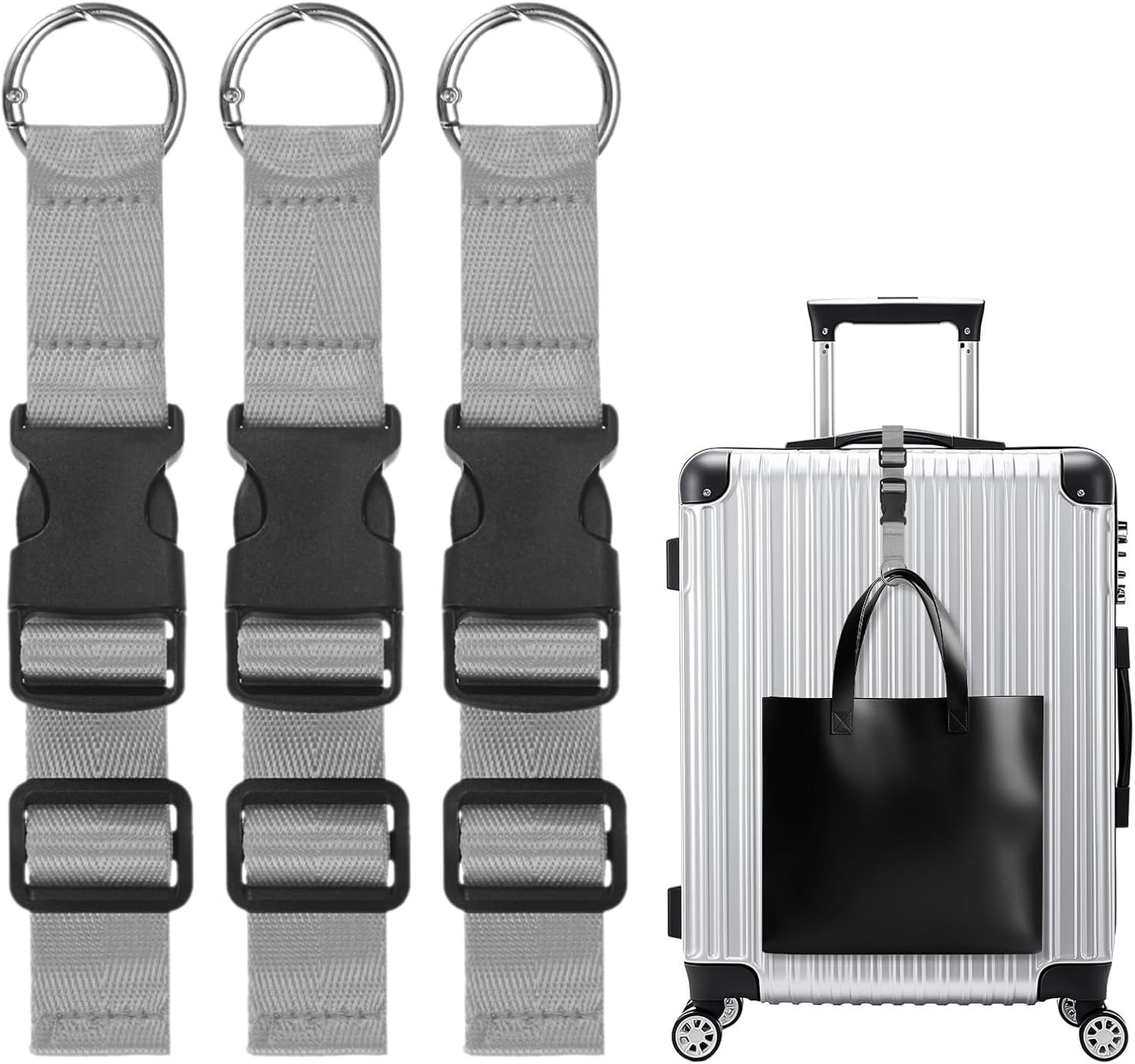 3-Pack Add A Bag Luggage Strap, Adjustable Suitcase Belt for Connecting Handbag/Backpack/Jacket, Luggage Connector [Dark Gray]