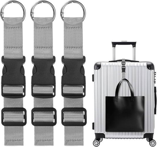 3-Pack Add A Bag Luggage Strap, Adjustable Suitcase Belt for Connecting Handbag/Backpack/Jacket, Luggage Connector [Dark Gray]