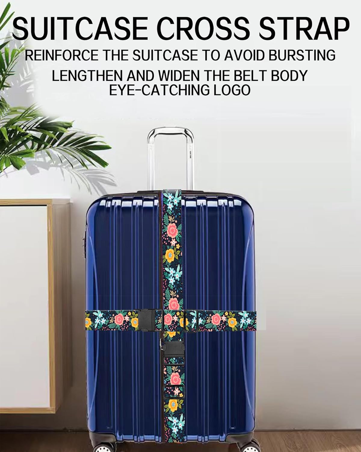 Luggage Straps for Suitcases, Adjustable Travel Belt, Durable Wide Luggage Strap, Cute Suitcase Strap Identifiers with Buckle, Bag Straps for Luggage, Colorful Cute Flowers