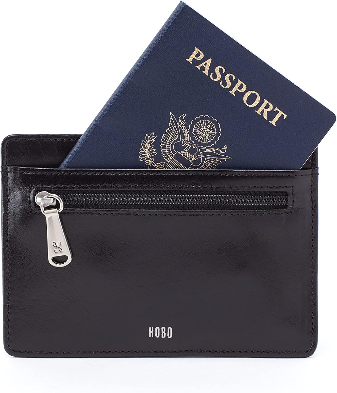 HOBO Euro Slide Leather Wallet with Passport Holder for Travel, Card and Cash Organizer, and Zipper Pocket, Black