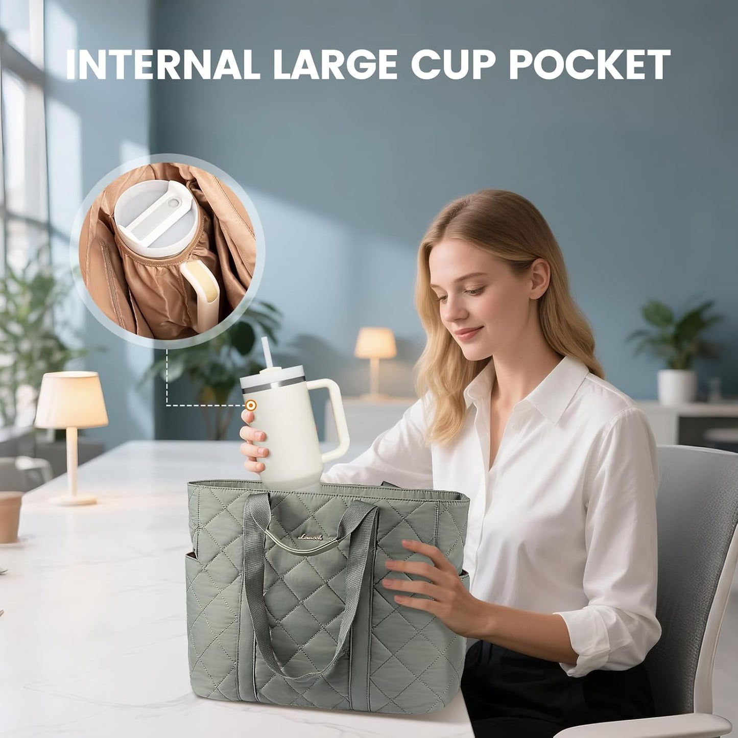 LOVEVOOK Laptop Tote Bag for Women,Quilted Puffer Laptop Bag Purse Computer Travel Work Tote Bags for Women with Zipper