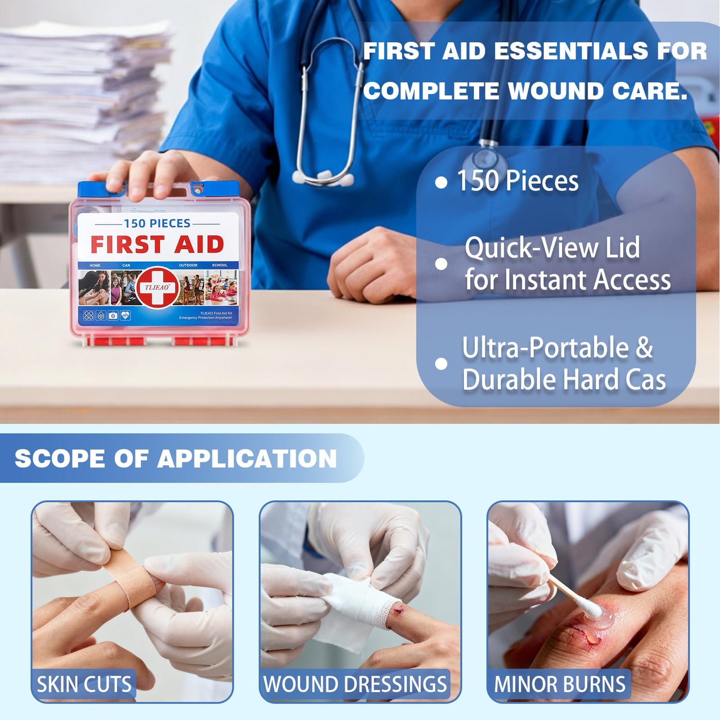 TLIEAO Mini First Aid Kit - 150 Pieces, All-Purpose Portable