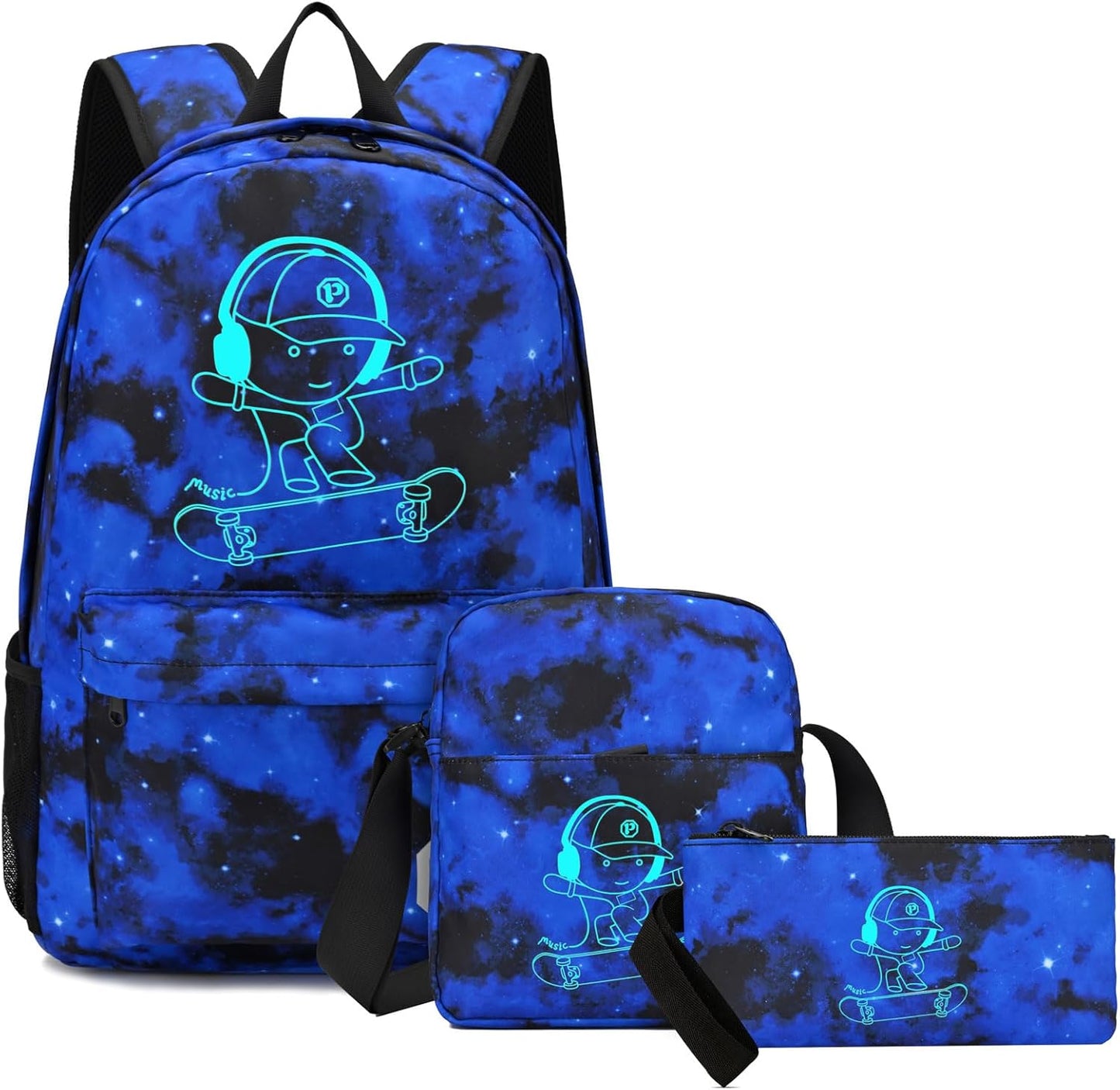 Lightweight Laptop Bag School Backpack for Boys, Skateboard Anime Luminous Elementary Kids Backpack Middle School Bags College Bookbag Travel Daypack for Teen Boys and Girls