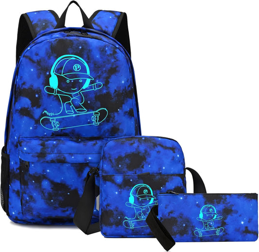 Lightweight Laptop Bag School Backpack for Boys, Skateboard Anime Luminous Elementary Kids Backpack Middle School Bags College Bookbag Travel Daypack for Teen Boys and Girls