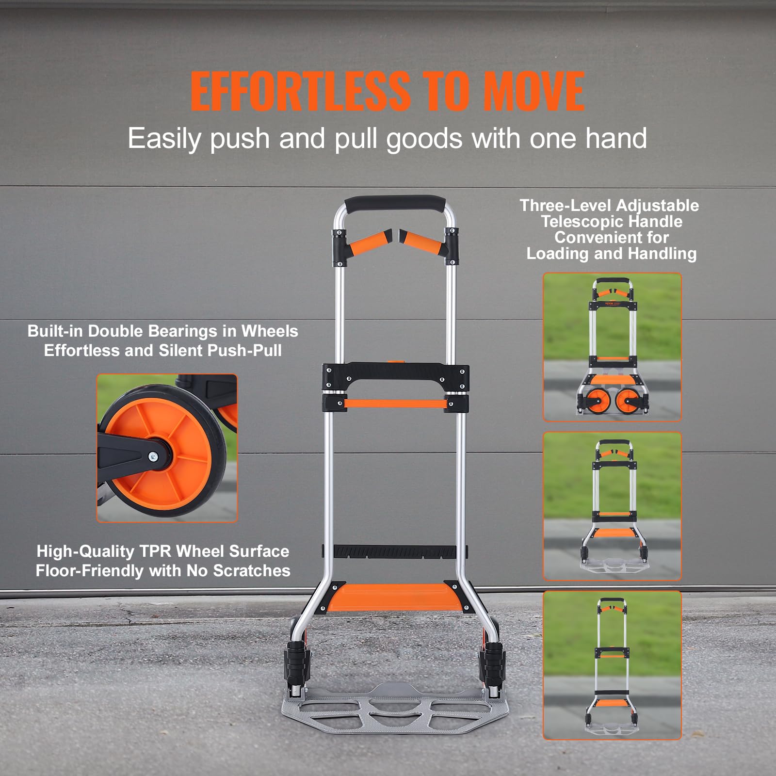 VEVOR Folding Hand Truck and Dolly, 309 Lbs Capacity, Aluminum Foldable Cart, Heavy-Duty Luggage