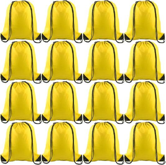 KUUQA 12 Pcs Drawstring Backpack Bags Bulk Yellow Drawstring Bag Foldable Gym Bag Sports Cinch Sack String Backpack Storage Bags for Women Men Shopping Gym Travel Sports