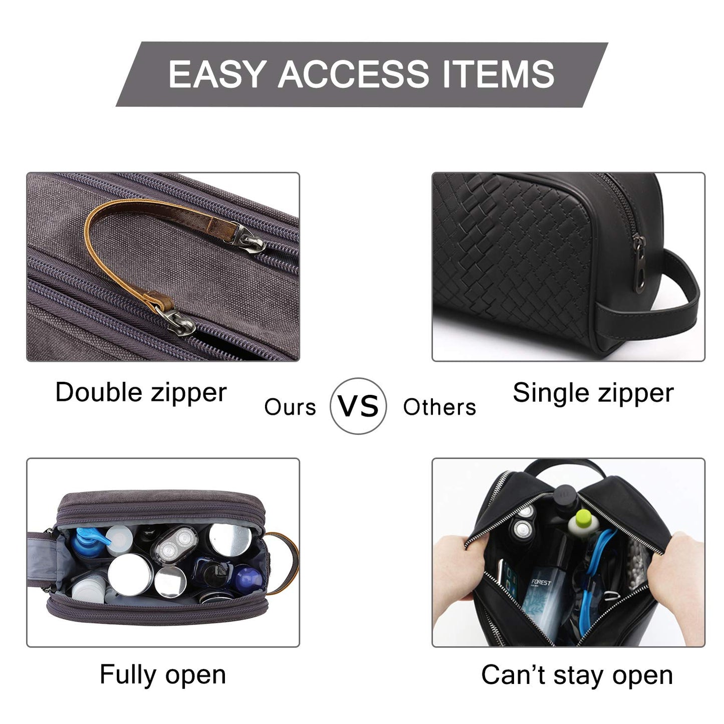 BAGSMART Toiletry Bag for Men, Canvas Travel Toiletry Organizer Dopp Kit Water-resistant Shaving