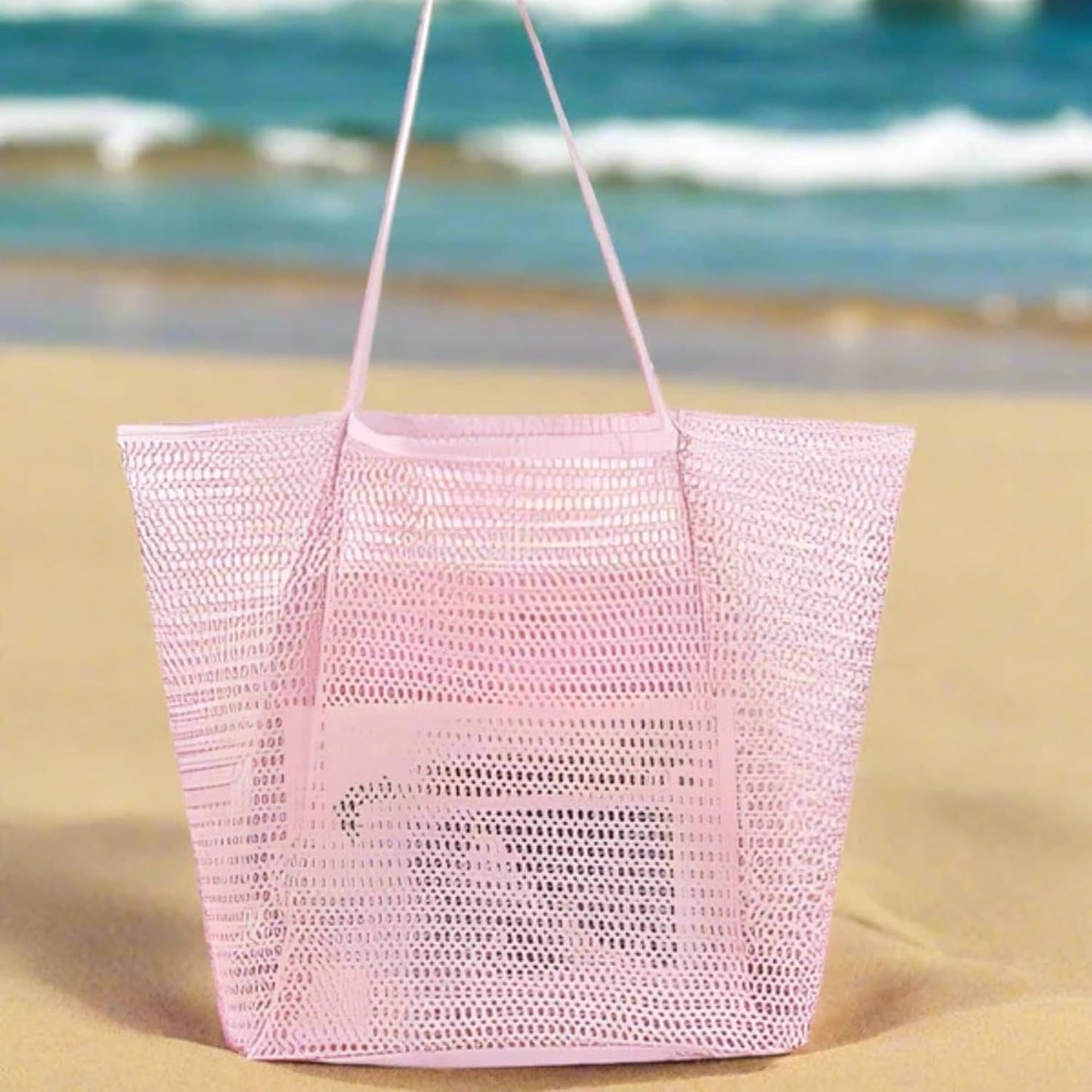 Sohum Living Lightweight Foldable Mesh Tote Bag for Beach & Travel – Large Sandproof Quick-Dry Bag with Durable Handles
