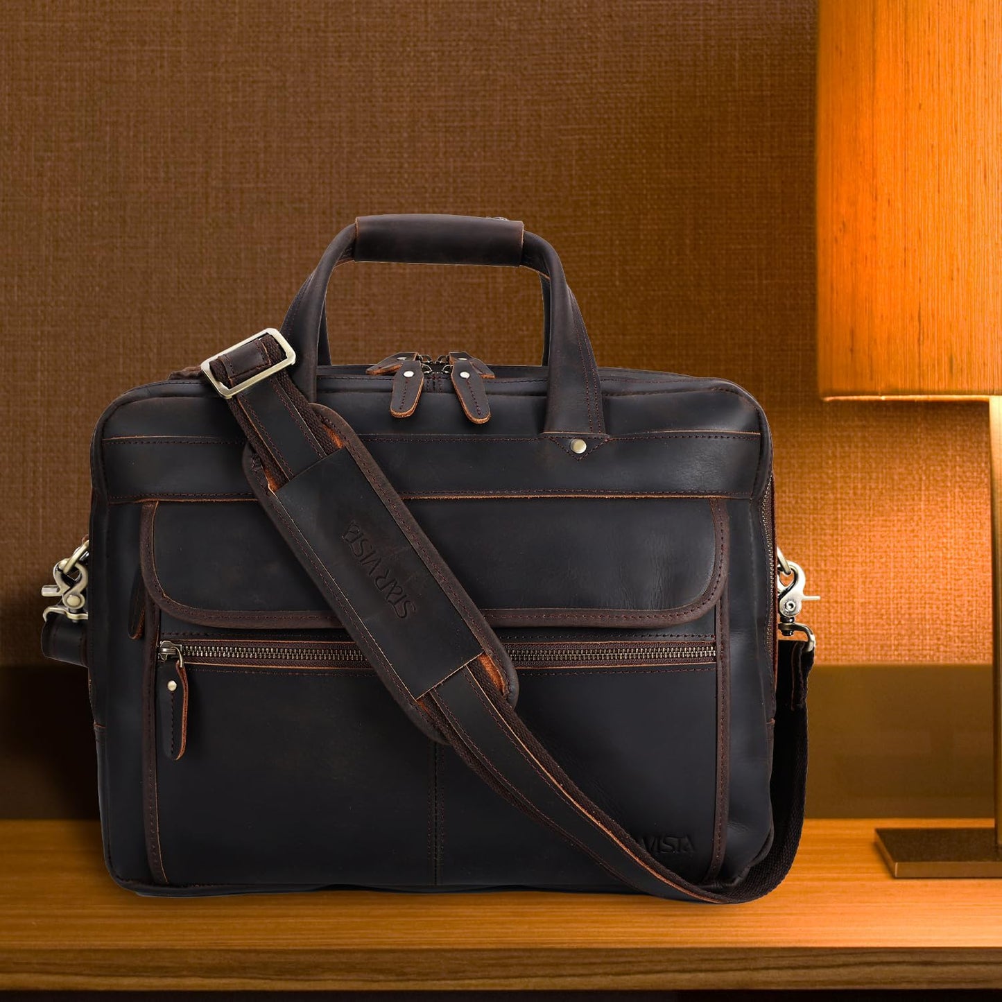 STAR VISTA Scala Pro 16-18" Messenger Bag, Full Grain Leather Briefcase, Triple Compartments, YKK Zippers, Multiple Colors
