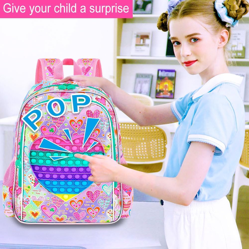 AGSDON 3PCS Kid Backpacks for Girls, 16" Kids Backpack with Lunch Box, Girl Bookbag for School Elementary