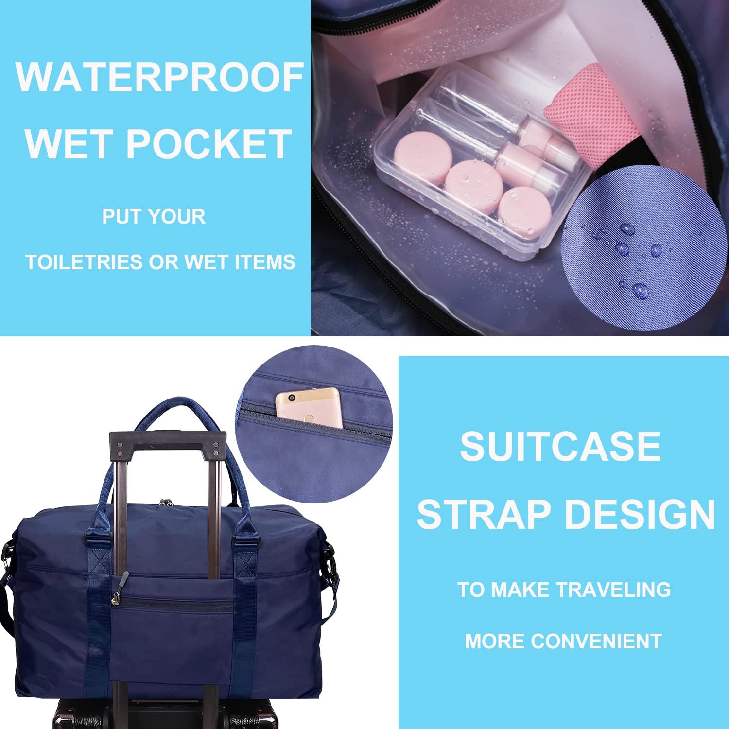 Travel Duffle Bag, Waterproof Sport Tote Gym Bag for Women Men, Overnight Weekender Carry On Bag