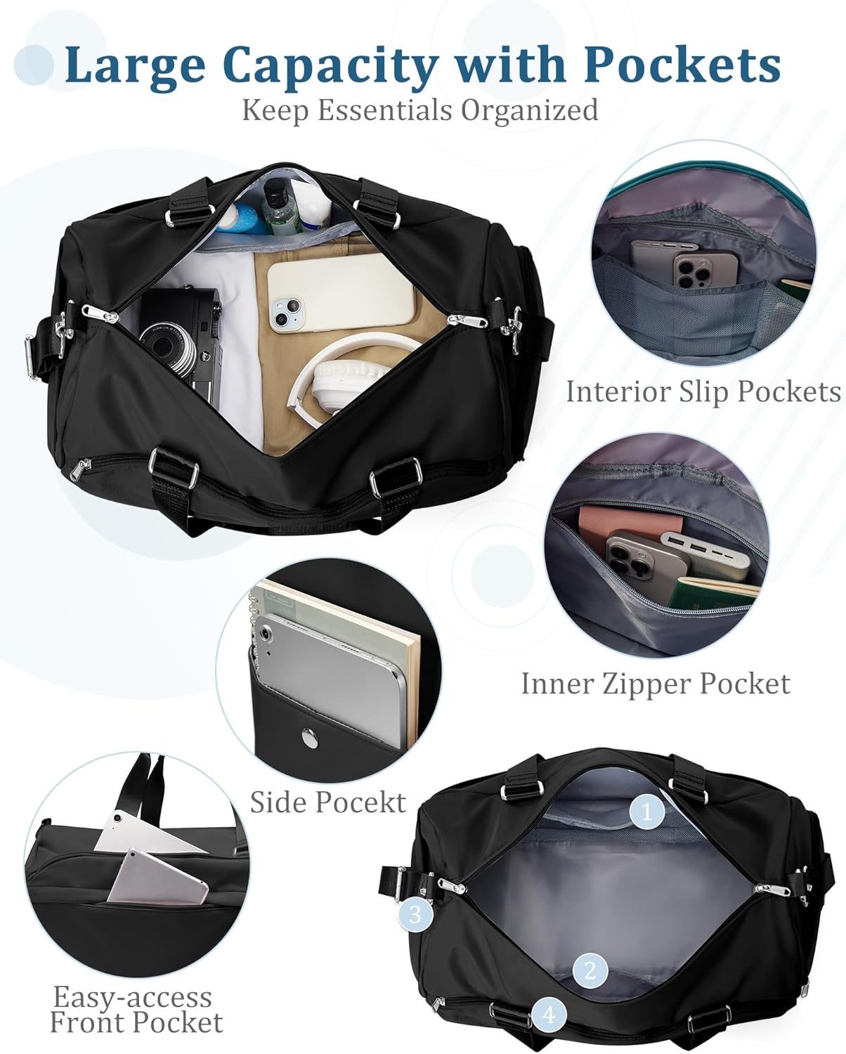 Gym Bag for Women with Shoe Compartment,Travel Duffel Bag for Men Sports Gym Tote Bags Carry on Overnight Weekender Bags Personal Item Travel Bag Swimming Yoga Workout Bag Black