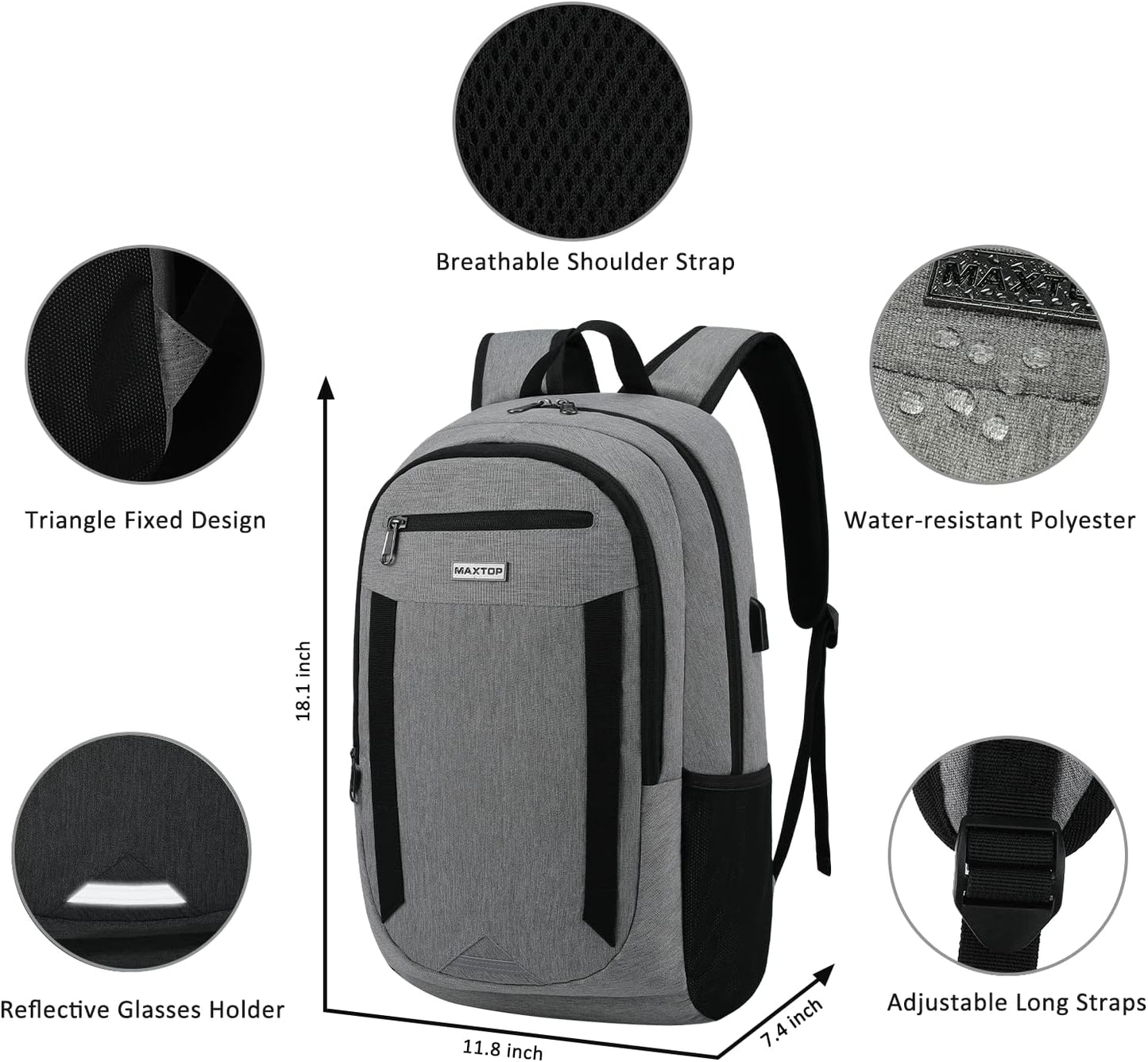 MAXTOP Travel Laptop Backpack Business Backpacks with USB Charging Port Water Resistant School College Bookbag