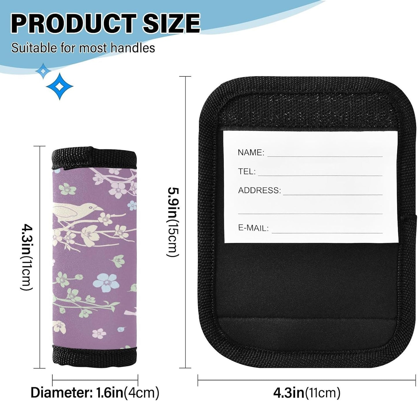Flowers Birds Blossom Branch 2 Pack Luggage Handle Wraps Covers for Suitcase Identifiers Bag Tags Travel Accessories