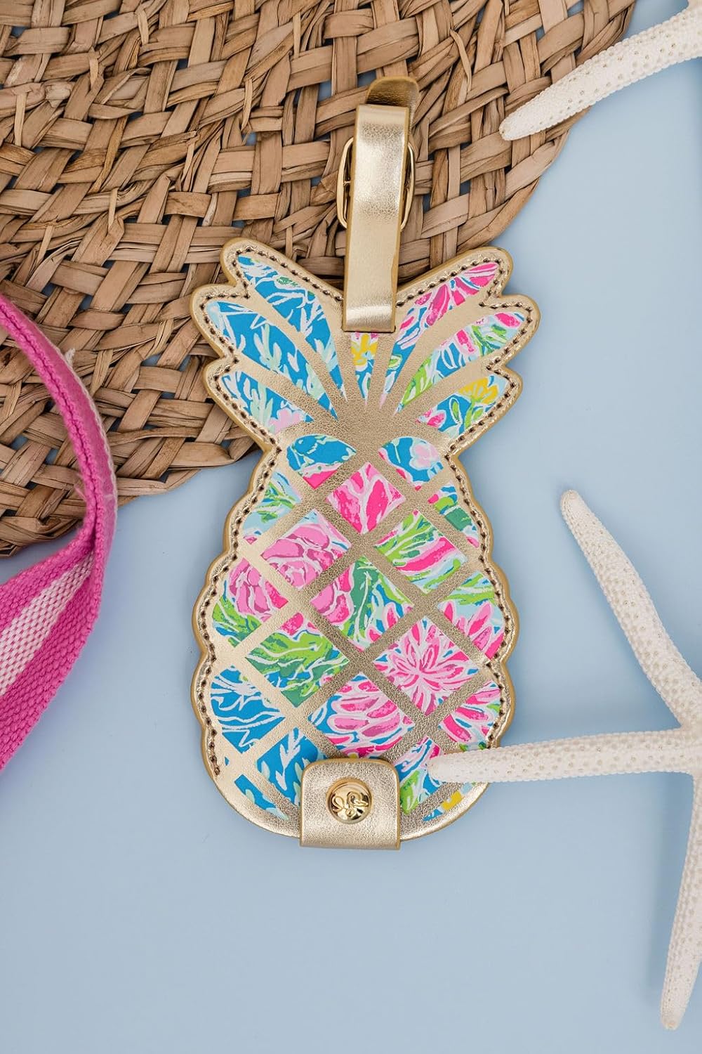 Lilly Pulitzer Leatherette Luggage Tag with Secure Strap, Colorful Suitcase Identifier for Travel
