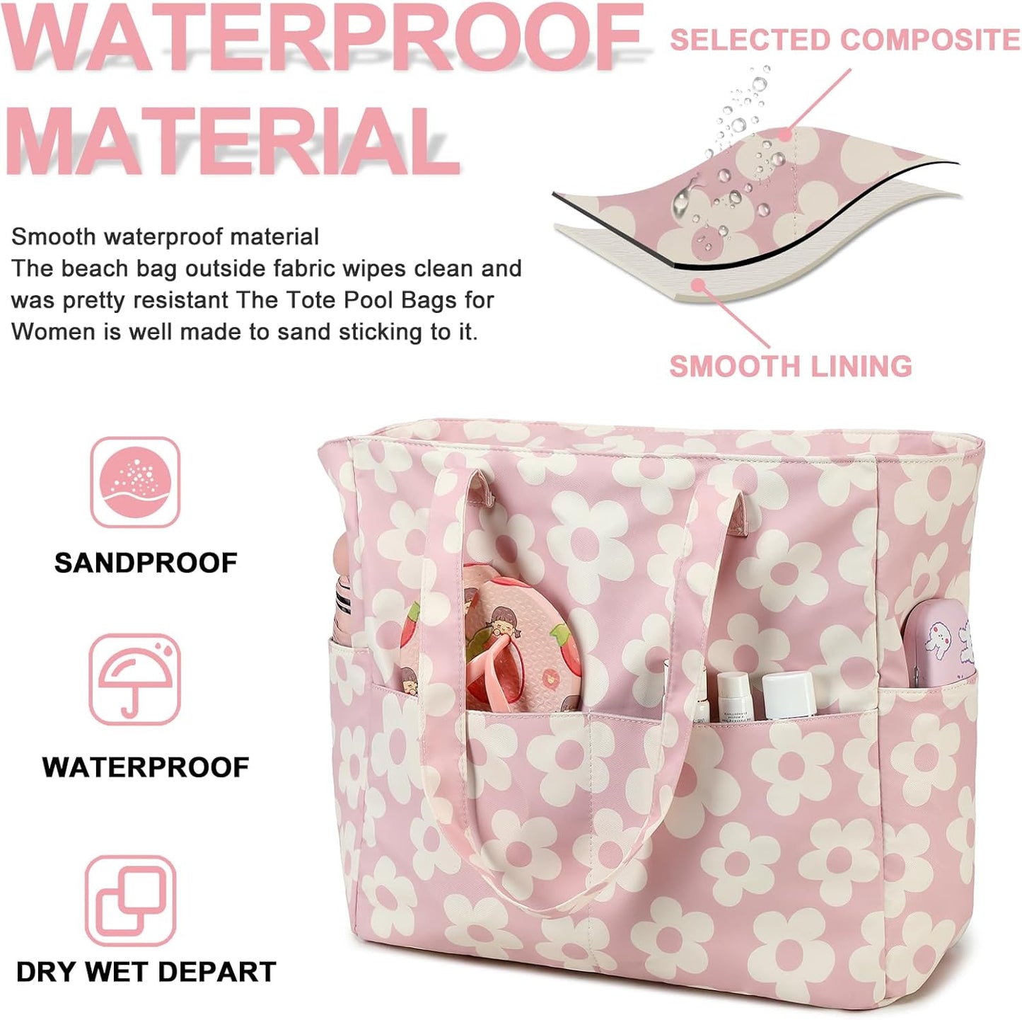Bluboon Waterproof Beach Tote Pool Bags for Women Ladies Extra Large Carry On Bag With Wet Compartment for Weekender Travel
