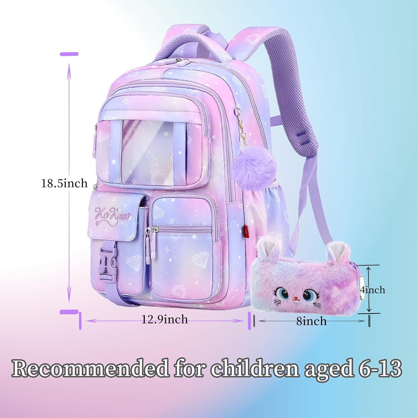 Girls Backpack for School Kids Backpack for Girls Cute Kids Kawaii Bookbag Book Bag for Elementary Primary School