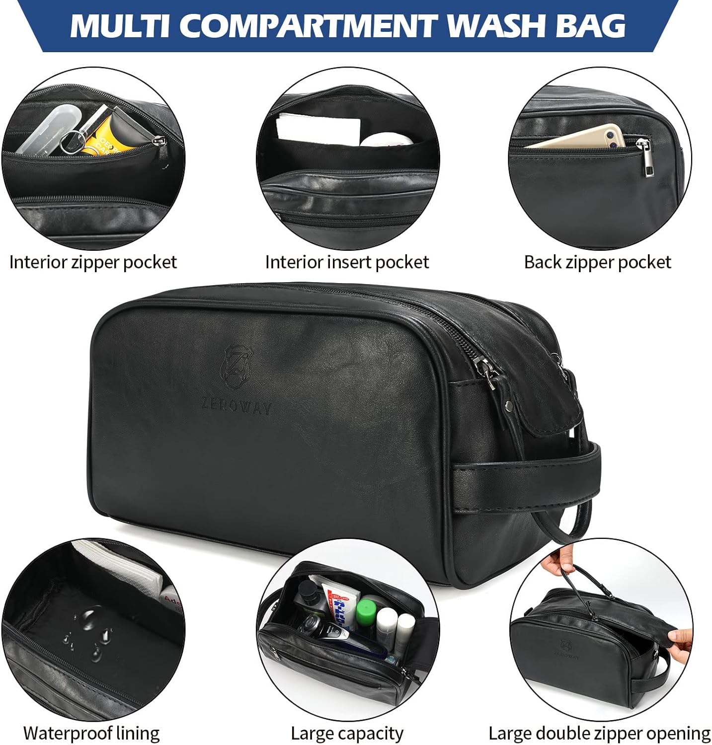 Zeroway PU Leather Travel Duffel Bag with Laundry Bag, Weekender Overnight bag Luggage Carry-On Bag with Shoe Pouch for Men or Women Black