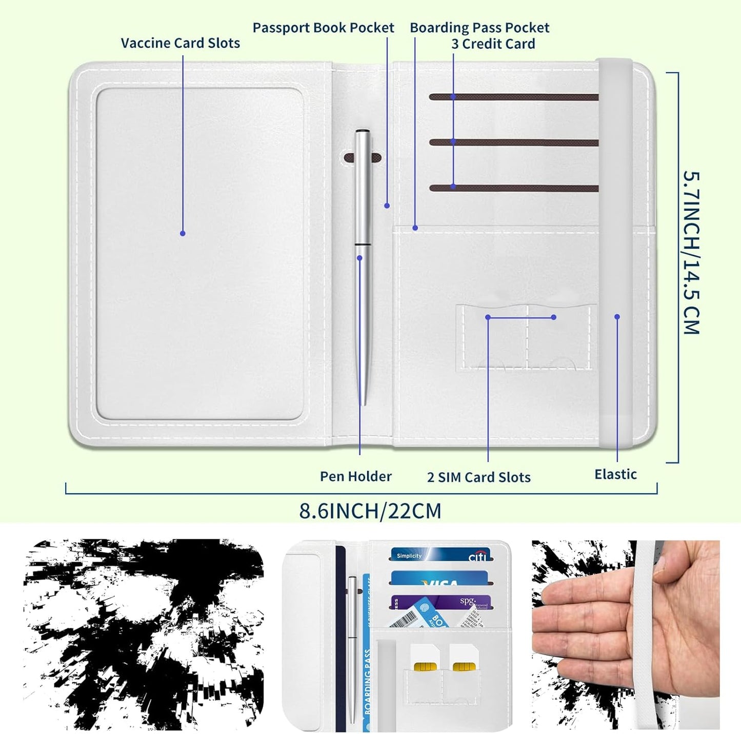 Passport Holder for Travel Essentials, Leather RFID Blocking Passport Wallet Cover Case, Cute Passport Book Holders for Women and Men Black White Cowhide