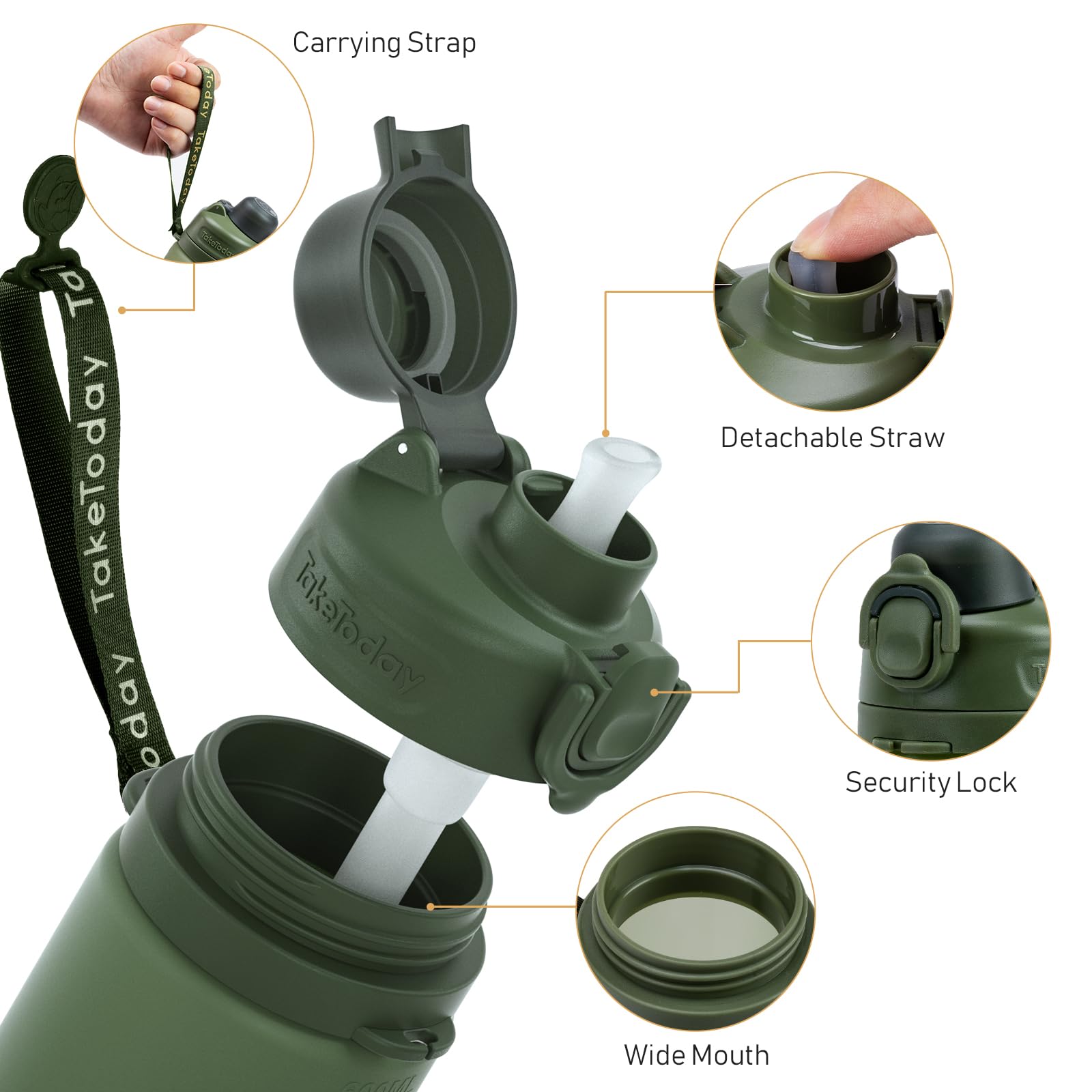 TakeToday Collapsible Water Bottles with Straw for Travel, 21oz, Jungle