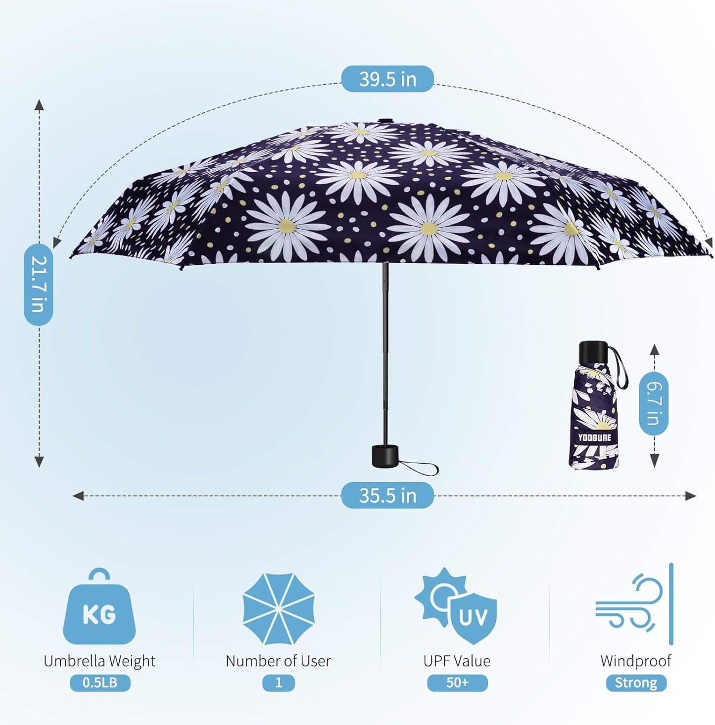 Yoobure Small Mini Umbrella with Case Light Compact Design Perfect for Travel Lightweight Portable Parasol Outdoor Sun&Rain Umbrellas