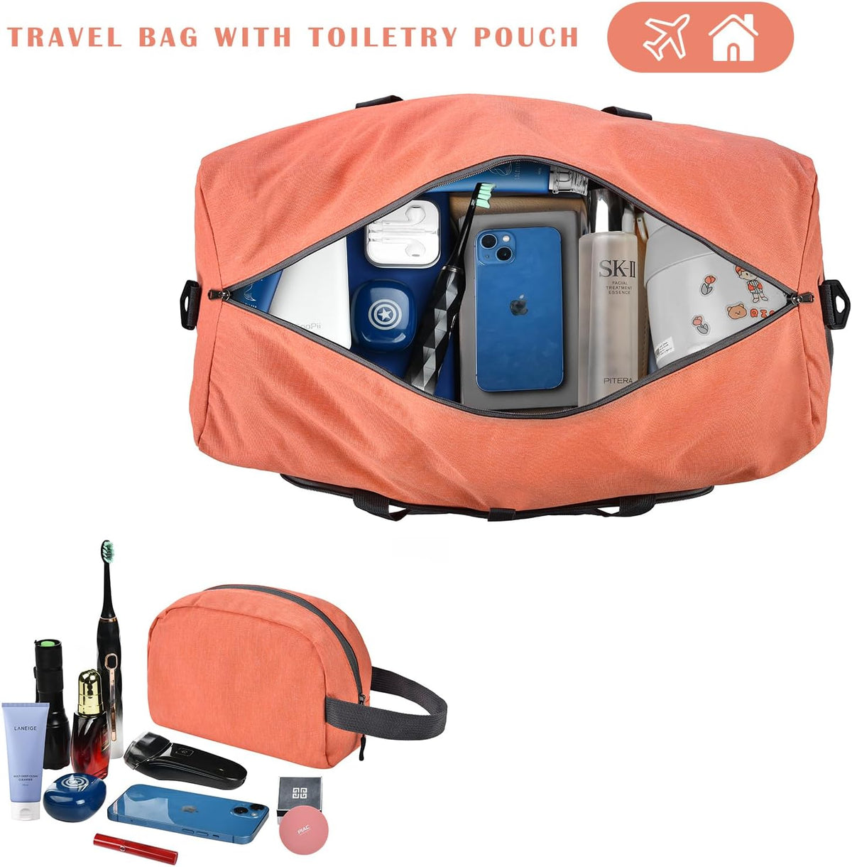 Felipe Varela Duffle Bag with Shoes Compartment and Adjustable Strap,Foldable Travel Duffel Bags
