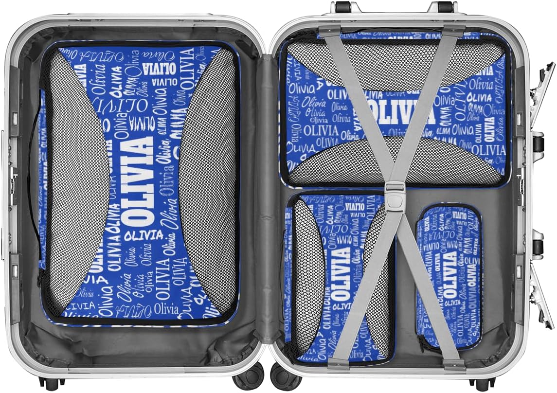Custom Packing Cubes with Name, 4Pcs/Set Travel Luggage Packing Organizers Set for Men and Women, Royal Blue