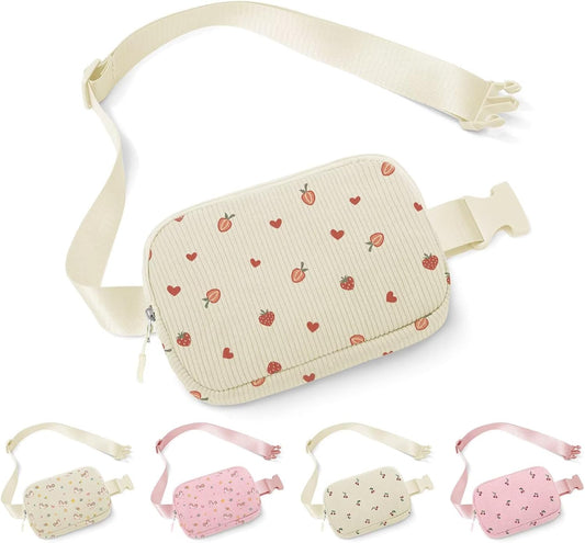 YOOLIFE Strawberry Fanny Pack for Girls - Belt Bag for Teen Girls Kids, Crossbody Bag Fashion Waist Pack Travel Hiking Cycling Running (Beige)