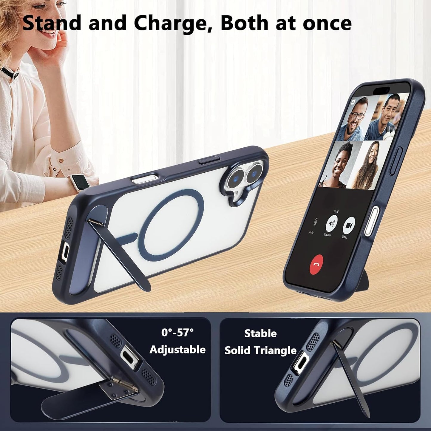 Tikoo Strong Magnetic for iPhone 16 Plus Case with Magsafe and Built-in Invisible Kickstand Slim Translucent Matte Military Grade Protective Phone Case for iPhone 16 Plus 6.7”