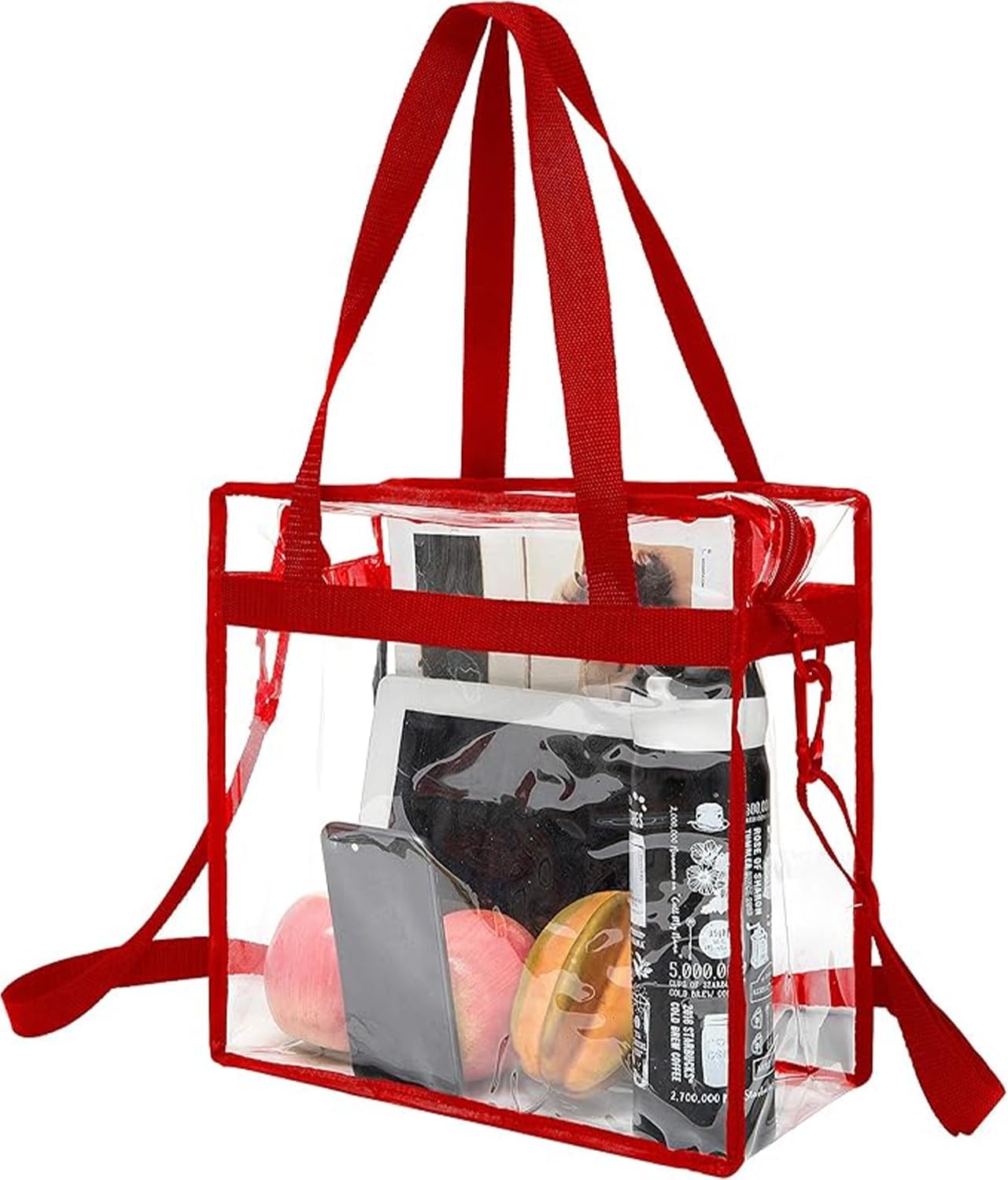 BAGAIL Clear Bags 12x6x12 Stadium Approved Clear Tote Bag with Zipper Closure Crossbody Shoulder Bag with Adjustable Strap