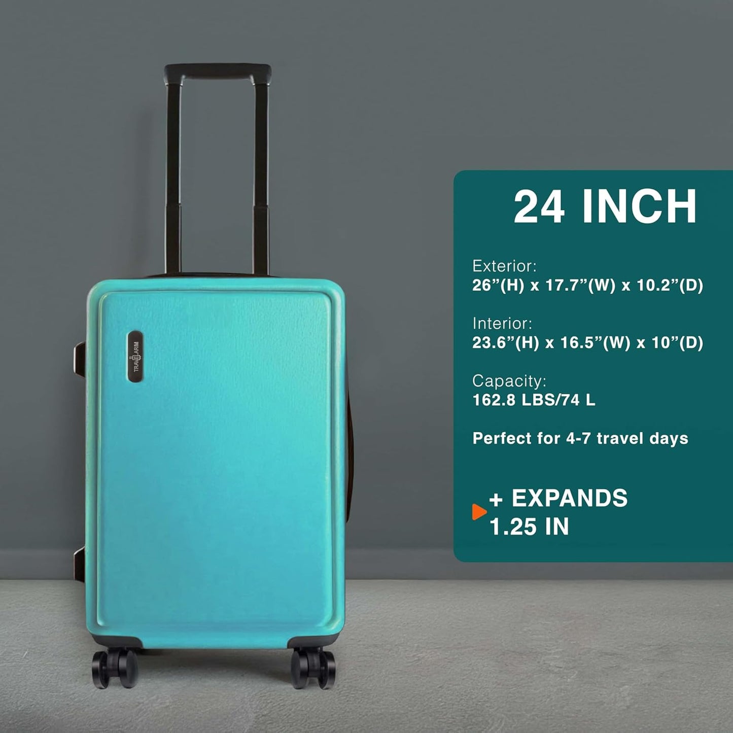 24 Inch Luggage with Spinner Wheels, Hard Shell Suitcase with TSA Locks for Luggage, Travel Large Suitcase, Expandable Hard Shell Suitcases, Teal