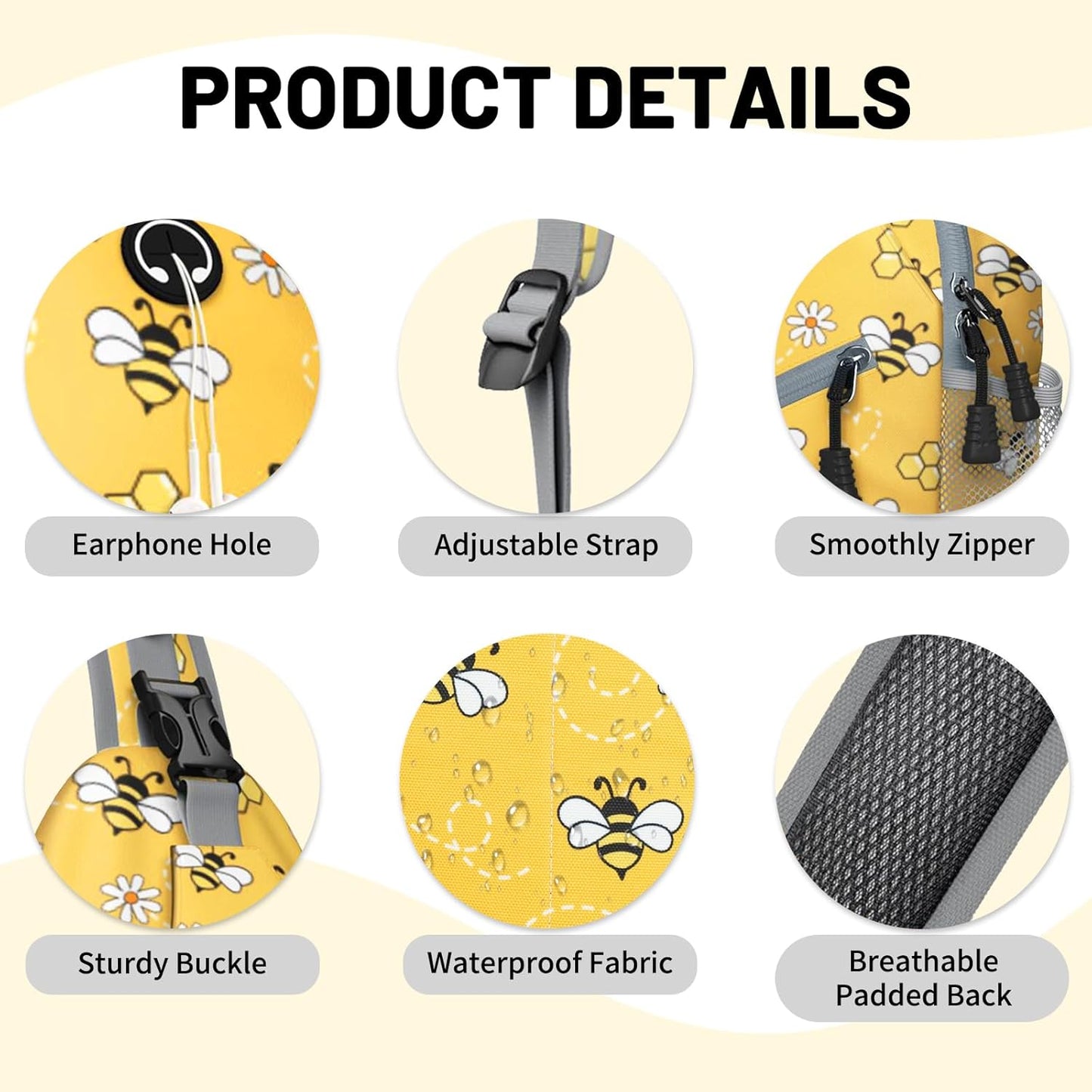 Yellow Bee Daisy Sling Bag Crossbody Chest Bag for Women Men, Water Resistant Lightweight Casual Crossbody Bag with Adjustable Strap, Travel Hiking Daypack Shoulder Backpack