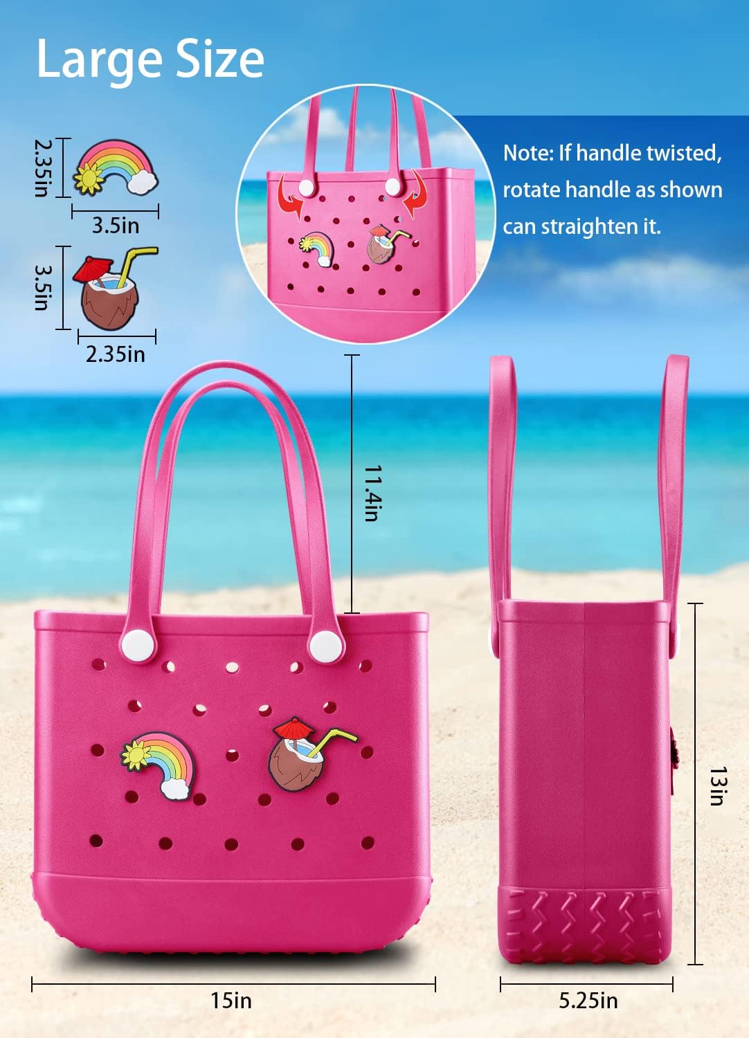 Beach Bag Rubber Tote Bag - Waterproof Travel Bag for Women Washable Tote Bag Handbag for Sports Beach Market Pool