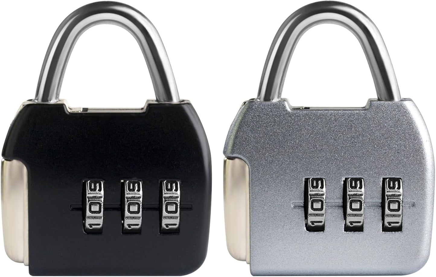 Small Combination Luggage Locks, 3 Digit Combination Padlock, Travel Lock with Code, Small Combo Lock for Locker, Suitcase, Zipper, Tool Box, Backpack, Bag (Black+Silver, 2-Pack)