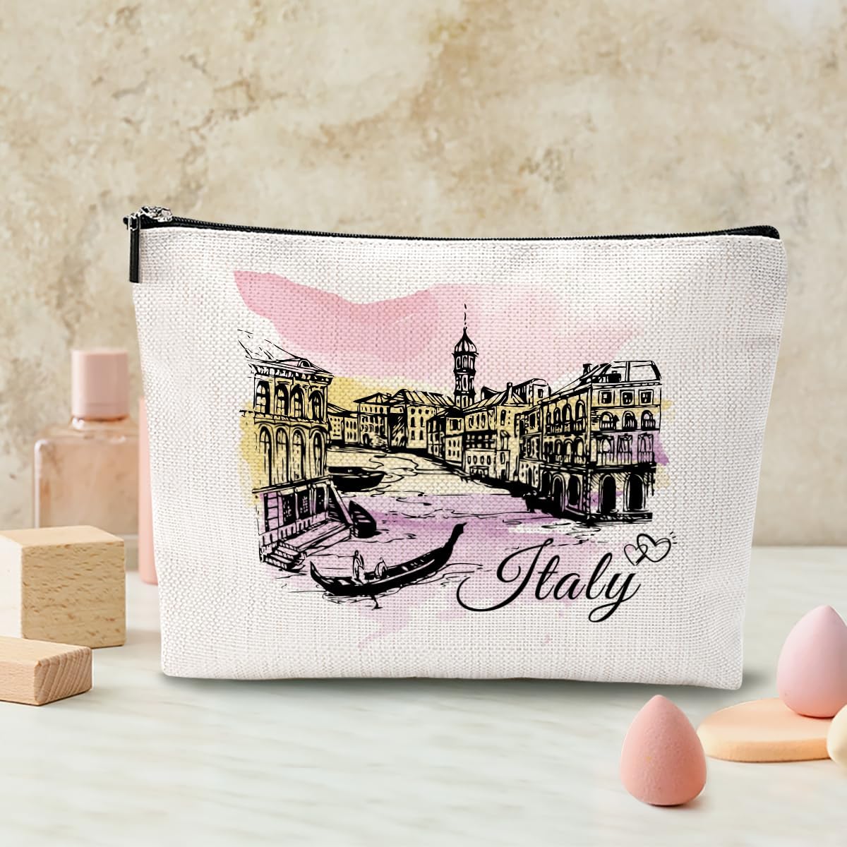 Watercolor Italy Gifts Makeup Bag Cosmetic Bag Italy Souvenirs Funny Italian Italy Travel Birthday Bachelorette Girls Trip Friendship Gifts for Italians Lovers Women TeensSister Bridesmaid Graduation