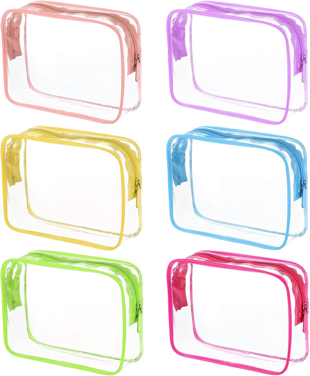 6 Packs Clear Cosmetics Bags for Women Men Waterproof Toiletry Bags PVC Makeup Bags Organizer Case with Zipper for Travel Bathroom (6 Mixed Colors)