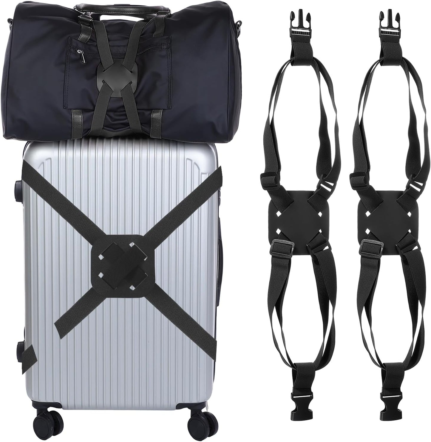 Adjustable Luggage Straps, Suitcase Elastic Strap Bag Bungee with Buckles Travel Accessories - Fitting for(Travel/Add A Bag/Securing Luggage), 27-66 Inch & 2Pcs & Black