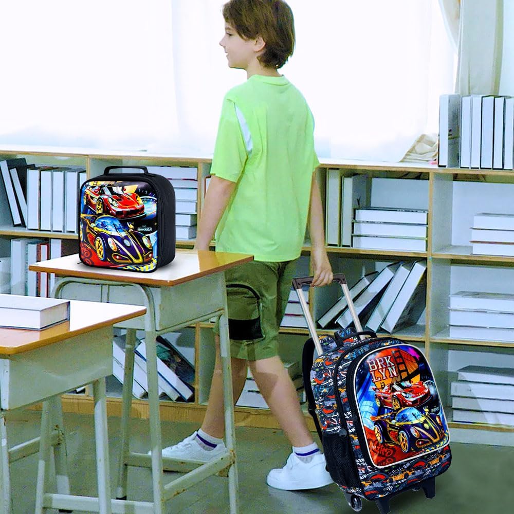 3PCS Rolling Backpack for Girls and Boys， Kids Unicorn Dinosaur Wheeled Bookbag
