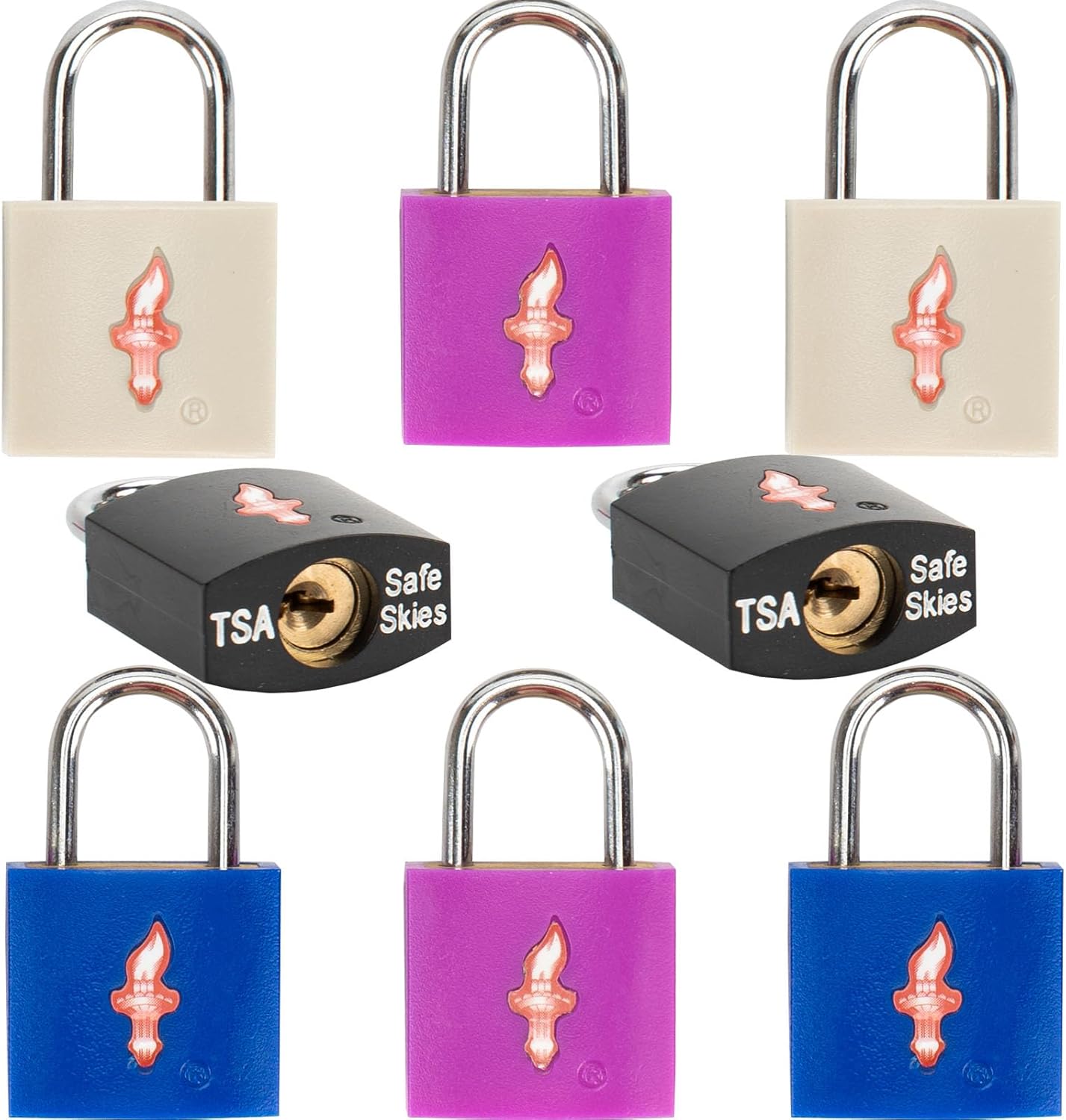 8 Pack 11/12 Inch Wide TSA Luggage Lock for Suitcases, Gun Cases & Travel Bags - Solid Brass Security Lock with Colored Shell (8 Colors: Black/Blue/White/Juice)