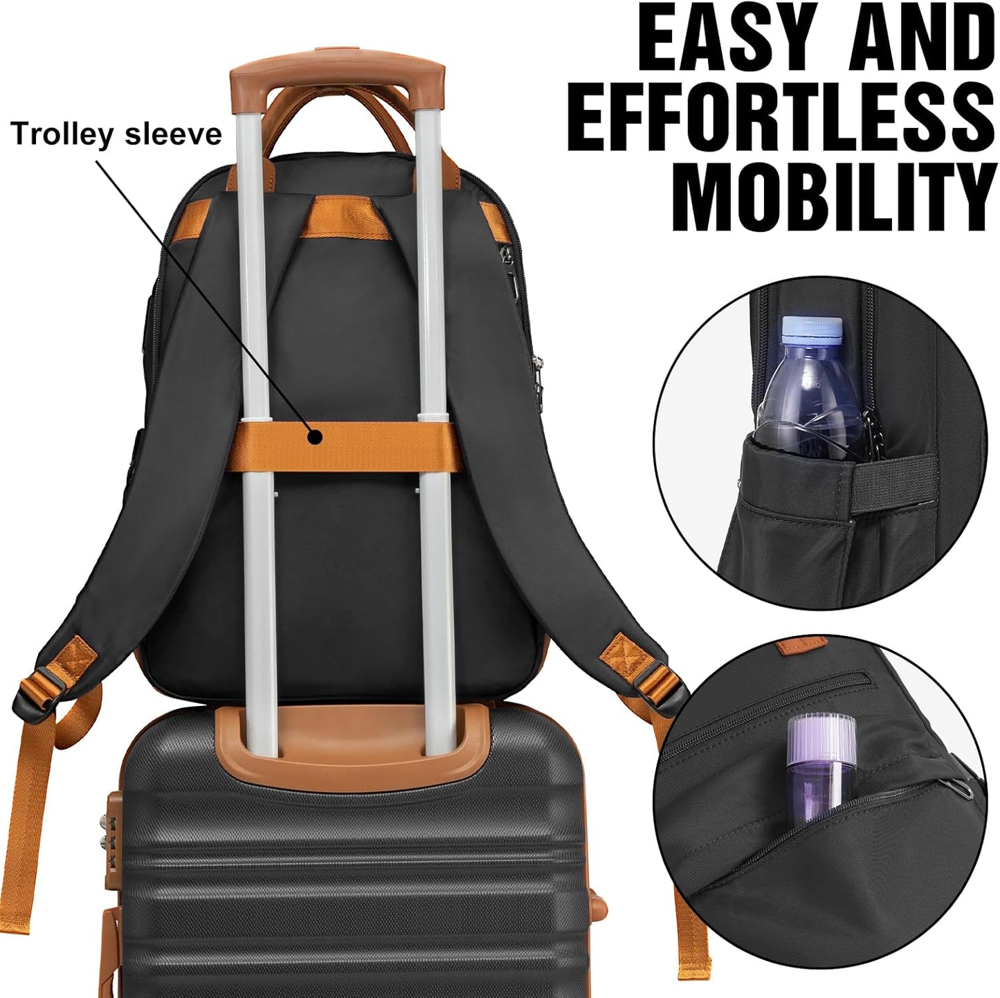 LONG VACATION Carry On Luggage Sets 3 Piece 20 Inch Suitcase Set, ABS+PC Hardshell Lightweight Travel Luggage with Spinner Wheels & YKK Zipper TSA Lock (20 INCH (BP/TB), BLACK-BROWN)