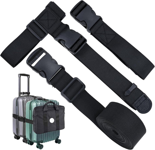 Add a Bag Luggage Strap - Heavy Duty Adjustable Suitcase Belt - Travel Accessory for 3 pcs Luggage Connecting - 3 Pack 1.5" W (Black)