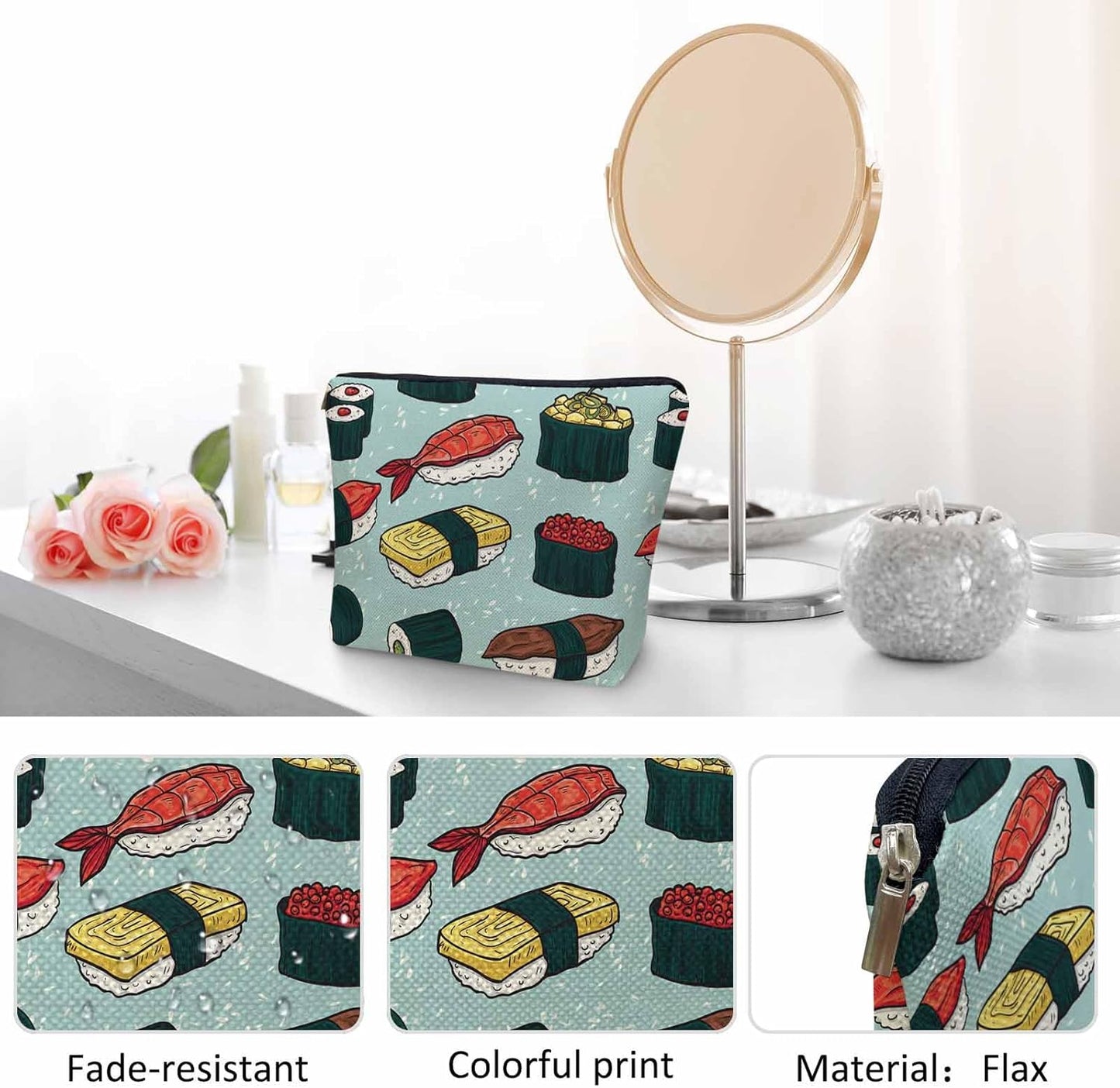 Sushi Cosmetic Travel Bag For Toiletries, Japanese Food Sushi And Rolls Makeup Bag Toiletry Bags
