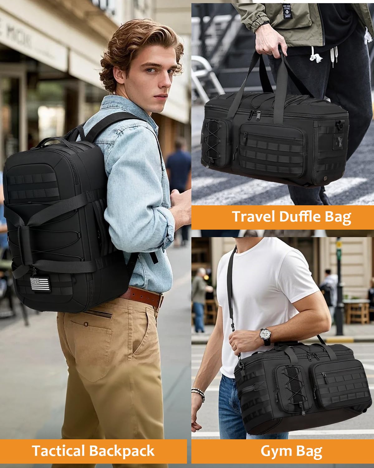 65L Large Travel Duffle Bag for Men, 3-in-1 Convertible Backpack and Gym Bag with Shoe Compartment