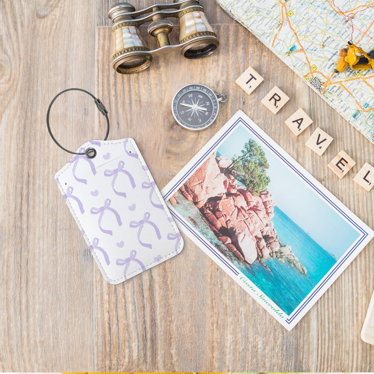 Coquette Purple Bow Luggage Tags for Suitcases, Cute Luggage Tags for Women, Preppy Gifts, Cute Trendy 2 Pack Luggage Tag for Travel, Teen Girls Gifts Suitcase Tags