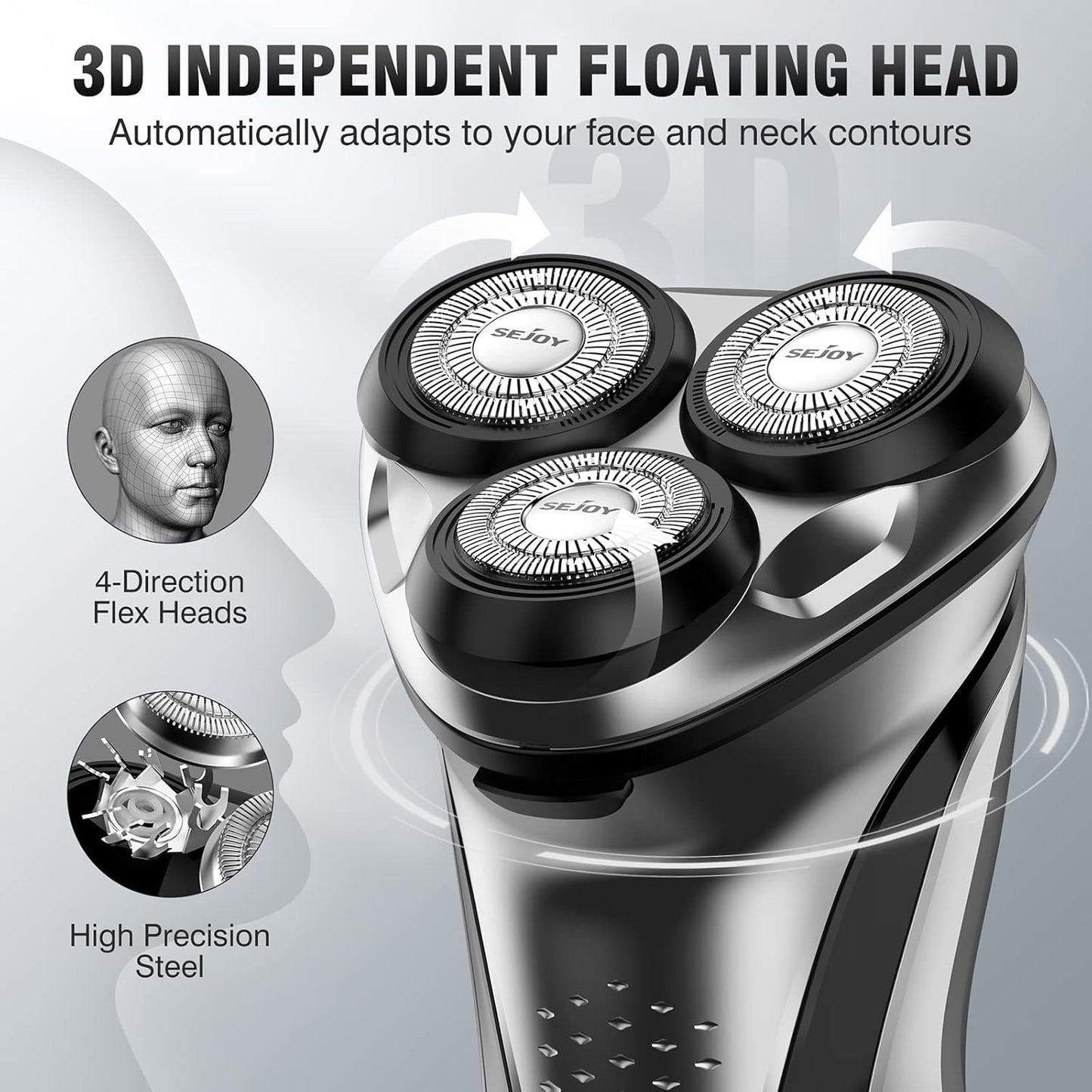 Sejoy Electric Shavers for Men, Mens Electric Razors Cordless, Rechargeable Razor with Pop-up Trimmer, Portable Travel Shavers Waterproof IPX7, 3D Floating Head, USB Charging